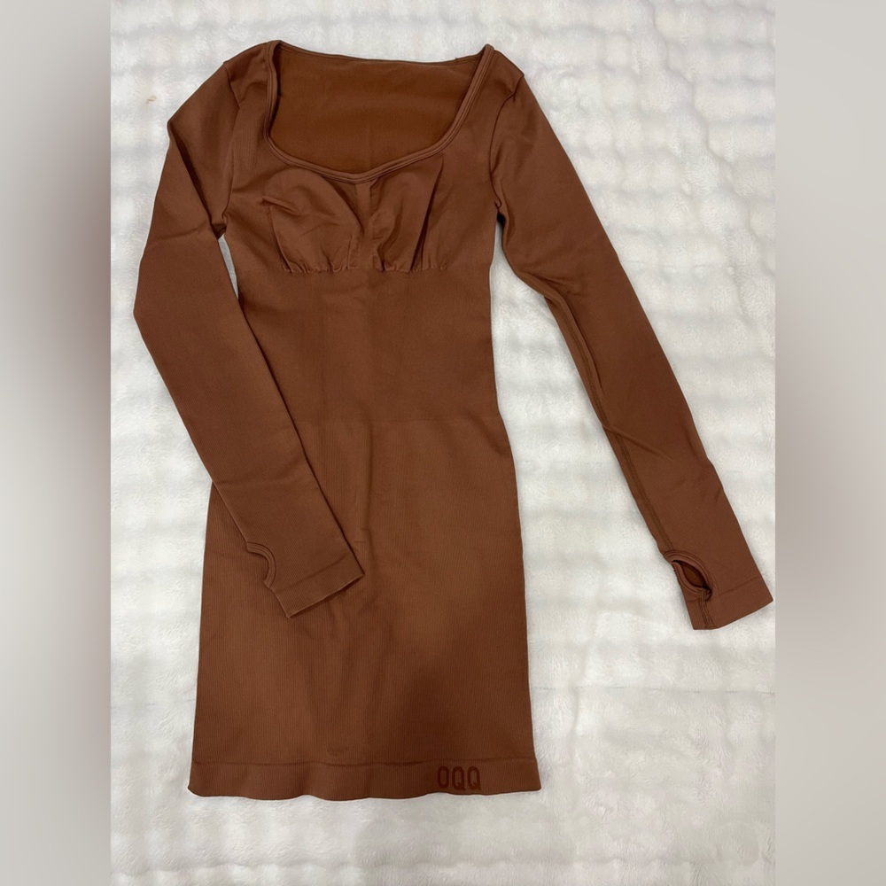 Brown Long Sleeve Dress OQQ NEW